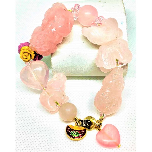 All-In-One Premium Gemstone - Rose Quartz Charms Bracelet