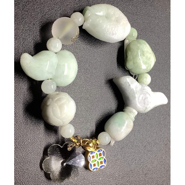 NEW: All In One Premium Burmese Jade Lucky Charms Gemstone Bracelet 