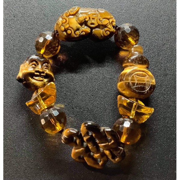 NEW: All In One Gemstone - Tiger's Eye Overall Lucky Charms Bracelet 