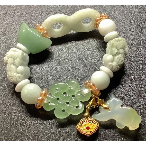 NEW: Burmese and Imperial Jade Premium Gemstone with Lucky Charms Bracelet 