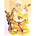 Feng Shui Display Lucky Charm - Golden Smiling Buddha with Ingot Money Bar