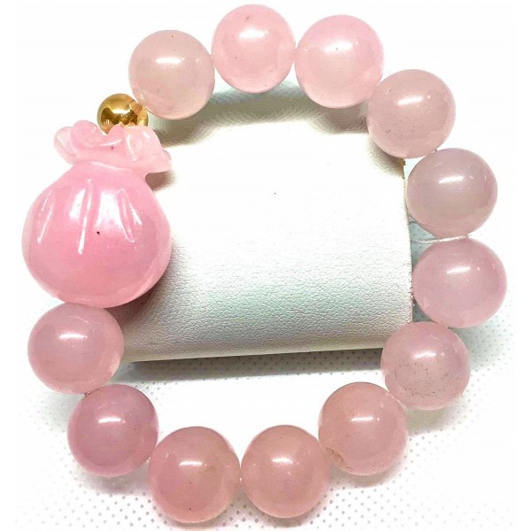 Rose Quartz with Money Bag Lucky Charm Bracelet