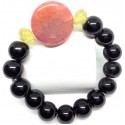 Black Tourmaline with Agate Round Shape Gemstone Bracelet