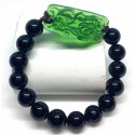 Black Tourmaline with Imperial Jade Stones and Wealth Pi Yao Lucky Charm Bracelet