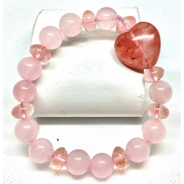 Rose Quartz and Cherry Quartz Gemstones Bracelet