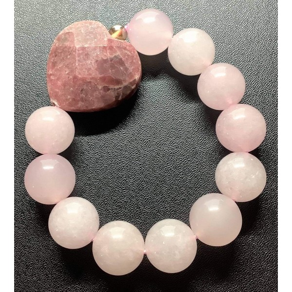 NEW: Rose Quartz with Sodalite Heart Shape Gemstone Bracelet