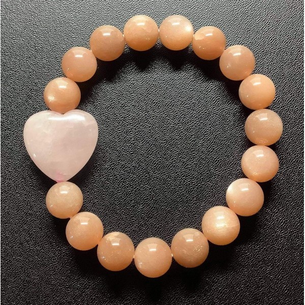 NEW: Sunstone Gemstone with Heart Shape Rose Quartz Bracelet