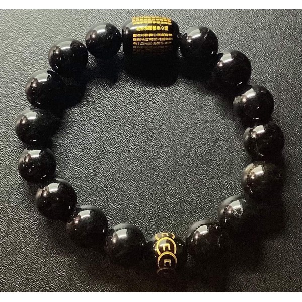 NEW: Black Tourmaline Gemstone with Money Stone and Mantra Bar Lucky Charm Bracelet