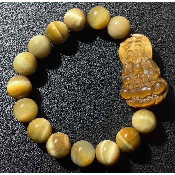 NEW: Cat's Eye Gemstone with Laughing Buddha Lucky Charm Bracelet