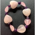 NEW: Rose Quartz Heart Charms with Amethyst Gemstones Bracelet