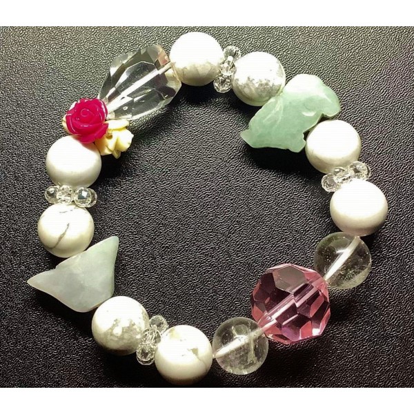 NEW: Howlite, Rose Quartz and Clear Quartz Gemstones Bracelet