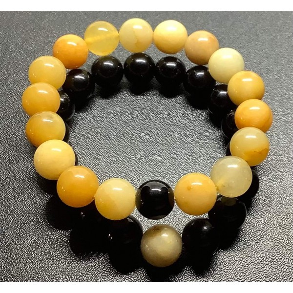 NEW: Couple Bracelet - Yellow Jade and Black Obsidian Combination