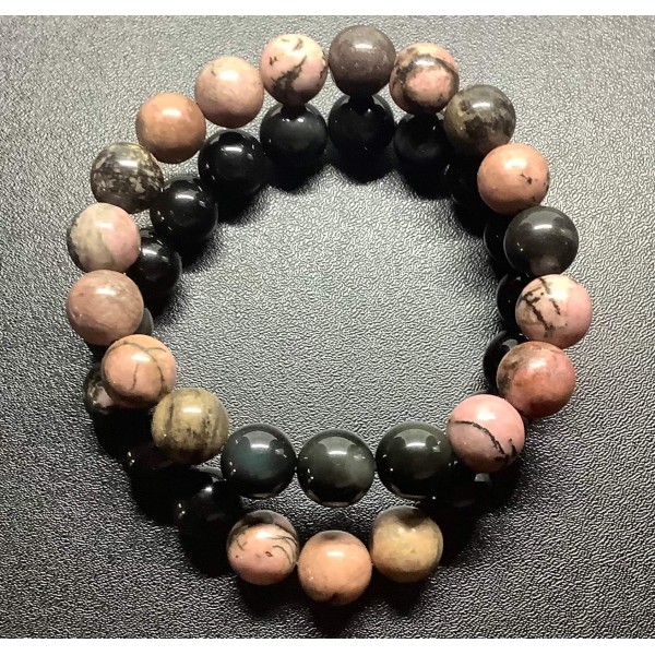 NEW: Couple Bracelet - Rhodonite and Black Obsidian Combination