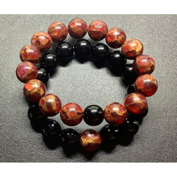 NEW: Couple Bracelet - Ruby and Black Obsidian Combination