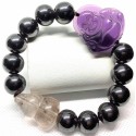 Hematite Gemstone with Amethyst Laughing Buddha and Wu Lou Charms Bracelet