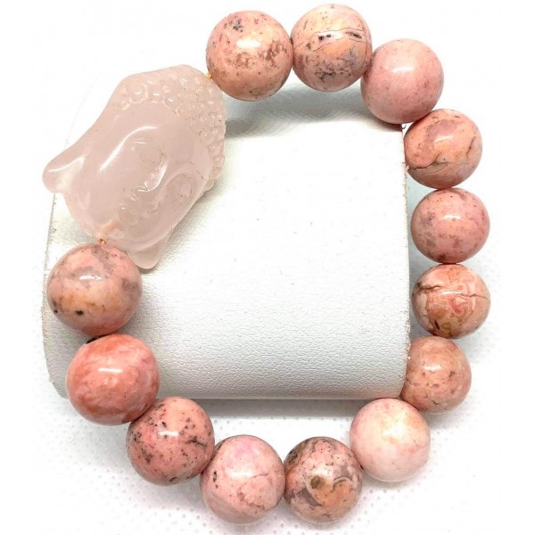 Rhodochrosite Gemstone with Kuan Yin Charm Bracelet