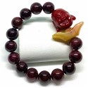 Garnet Gemstone with Laughing Buddha and Ingot Bar Charms Bracelet