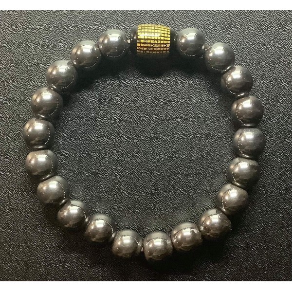 NEW: Hematite Gemstone with Mantra Bar Charm Bracelet