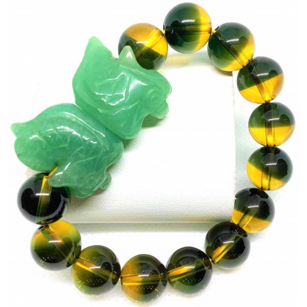 Peridot Gemstone with Jade Mandarin Ducks Lucky Charm Bracelet