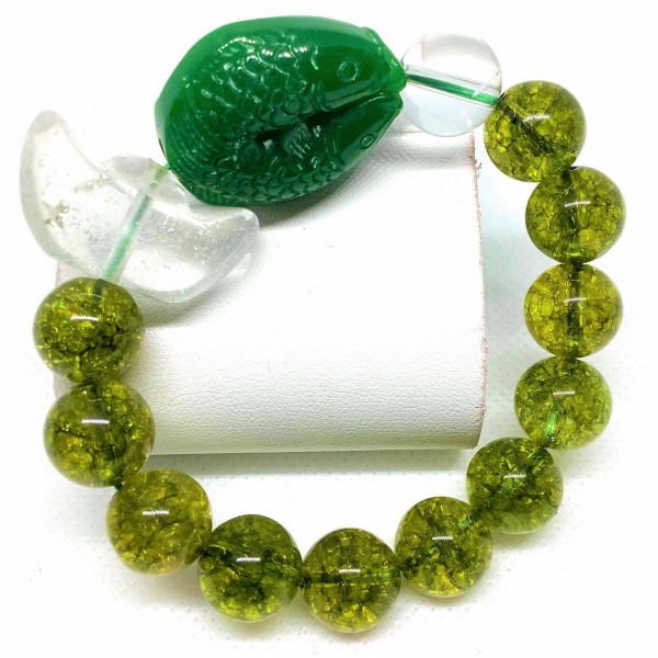 Peridot and White Mantra with Ingot and Fish Lucky Charms Bracelet