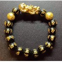 NEW: Gold Plated Wealth PI YAO and Money Balls in Black Mantra Bracelet