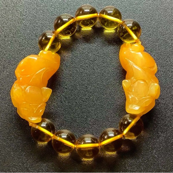 NEW: Citrine Gemstone with Double Pi Yao Citrine Stone Lucky Charm Bracelet