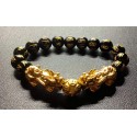 NEW: Double Gold Plated Wealth PI YAO with Money Ball in Black Mantra Bracelet