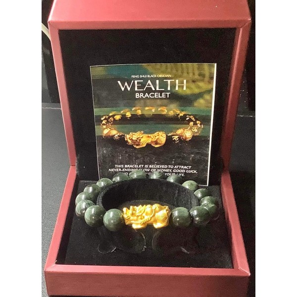 NEW: 24karat GOLD 1.5 grams Wealth PI YAO in Eagle Eye Gemstone Bracelet