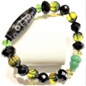 Peridot and Onyx Gemstones with Wu Lou and 10-eyed DZI Bead Lucky Charms Bracelet