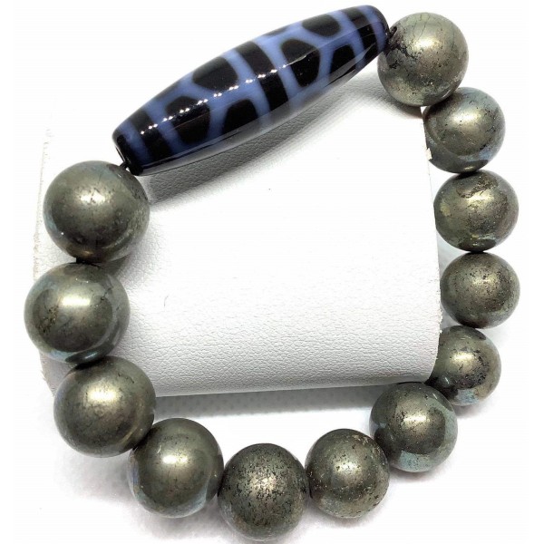 Pyrite Gemstone with DZI Bead Lucky Charm Bracelet