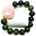 Imperial Jade Gemstone with Rose Quartz Heart Shape Stone Bracelet