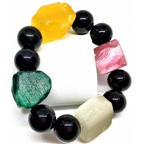 Agate and Black Tourmaline Gemstones Bracelet