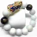 White Jade and Money Gemstones with Gold Plated Pi Yao Lucky Charm Bracelet