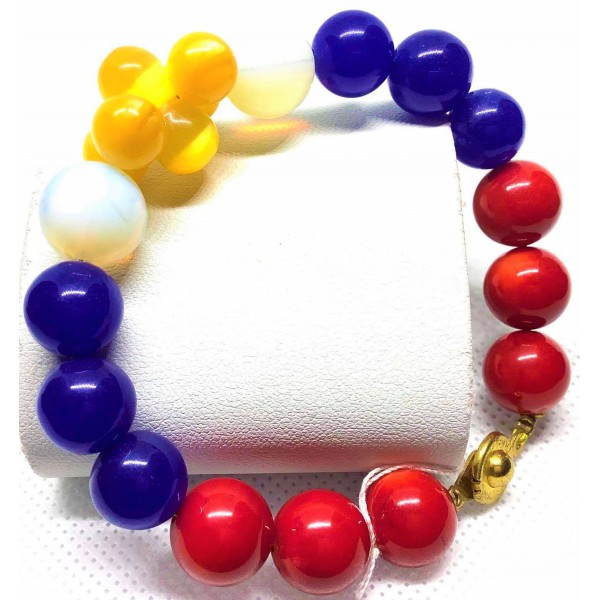 Coral, Lapis Lazuli, Citrine and White Jade Gemstones Bracelet