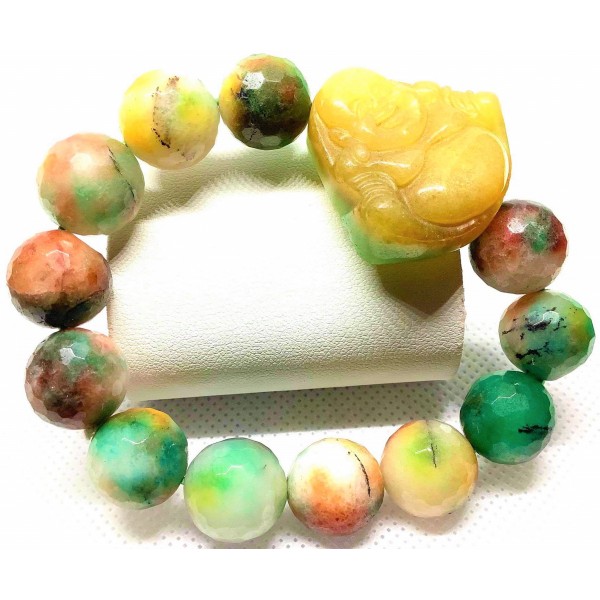 Three Agate Gemstones with Laughing Buddha Lucky Charm Bracelet