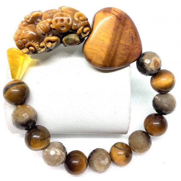 Tiger's Eye Gemstones with Tiger's Eye Stone Pi Yao Lucky Charm Bracelet