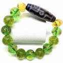 Green Mantra and Citrine Gemstones with 9-eyed DZI Bead Charm Bracelet