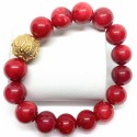 Coral Gemstone with Gold Plated Money Ball Charm Bracelet