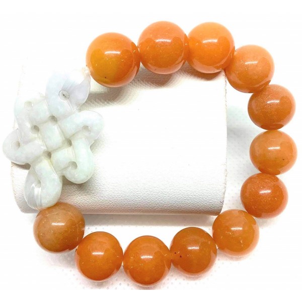 Carnelian Gemstone with Burmese Jade Mystic Knot Lucky Charm Bracelet