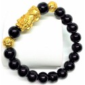 Black Onyx and Black Mantra Gemstones with Gold Plated Wealth Pi Yao and Money Balls Bracelet