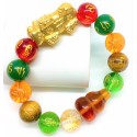 Assorted Mantra Gemstone with Gold Plated Wealth Pi Yao and Ruby Wu Lou Charms  Bracelet