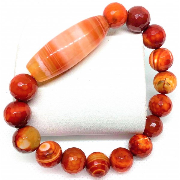 Agate Gemstone with Banded/Striped Dzi Stone Bead Bracelet