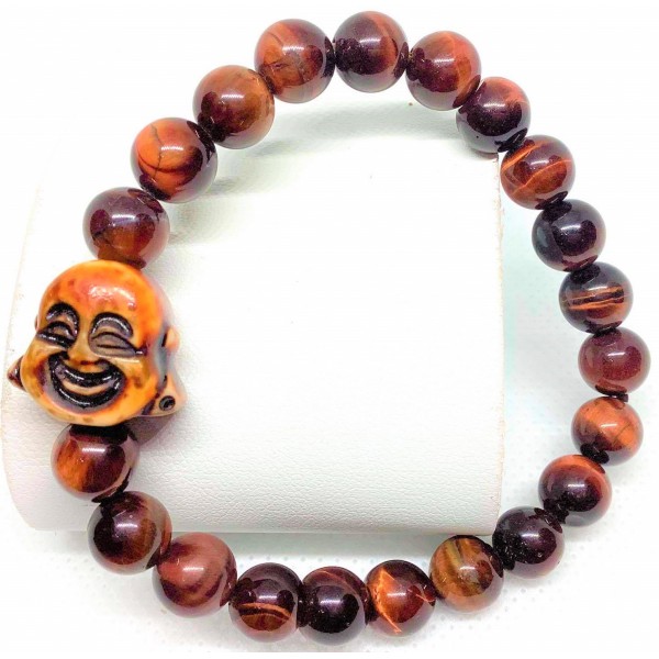 Tiger's Eye Gemstone with Laughing Buddha Charm Bracelet