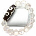 White Mantra Gemstone with 3-eyed DZI Bead Charm Bracelet