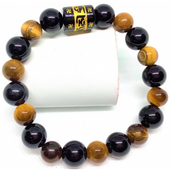 Black Onyx, Tiger's Eye and Black Mantra Bar Bracelet