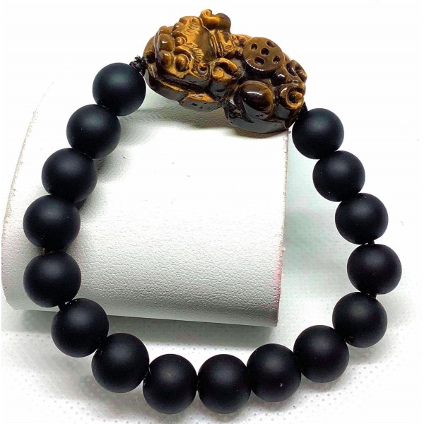 Black Onyx Gemstone with Tiger's Eye Stone Wealth Pi Yao Bracelet