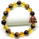 Tiger's Eye and Citrine Gemstones with Laughing Buddha Lucky Charm Bracelet