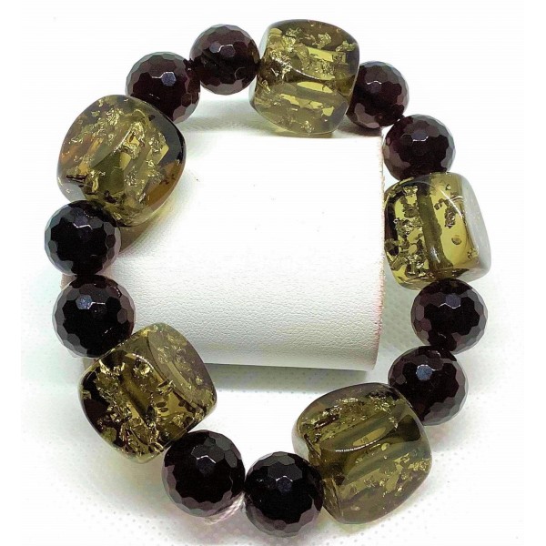 Smokey Quartz and Agate Bar Shape Gemstones Bracelet