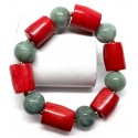 Jade and Coral Gemstones Combination Bracelet