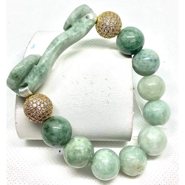 Premium Burmese Jade Gemstone with Ru Yi Lucky Charm Bracelet 